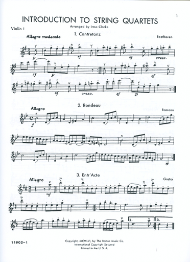 Clarke, Irma: Introduction to String Quartets Vol.1 (score & parts, optional 3rd violin part is the same as the viola part)