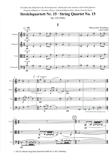 Weinberg, Mieczslaw: String Quartet No. 15, Op. 124, score and parts