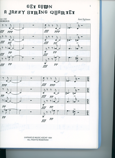 Egilsson, Arni: Get Down! (string quartet) score