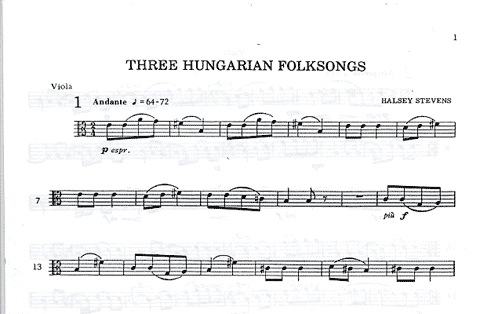 Stevens, Halsey: 3 Hungarian Songs (viola & piano)