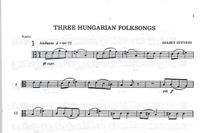 Stevens, Halsey: 3 Hungarian Songs (viola & piano)