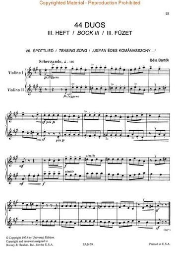 Bartok, B.: 44 Duets, Volume II (No.26-44) (two violins)