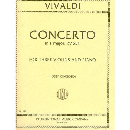 Vivaldi, A.: Concerto in F RV551 (3 Violins & Piano)