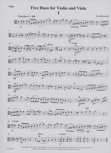 Burswold, Lee: Five Duos for Violin and Viola, score & parts