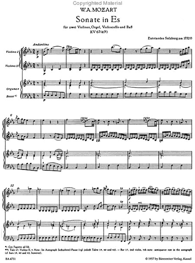 Mozart, W.A.: Complete Church Sonatas, Volume 1 (Nine Sonatas for two Violins, Organ and Violoncello/Bass) Barenreiter