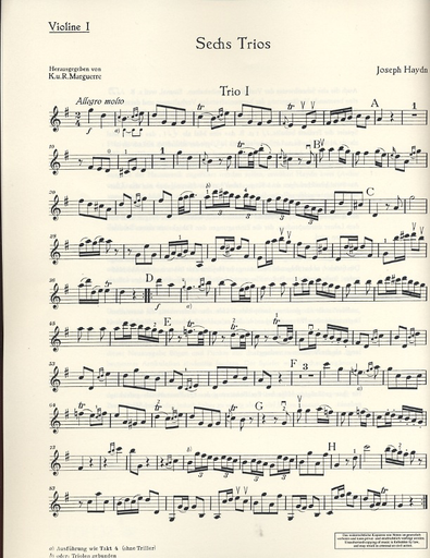 Haydn, F.J.: 6 Trios for Two Violins and Bass (two violins, and bass/cello)
