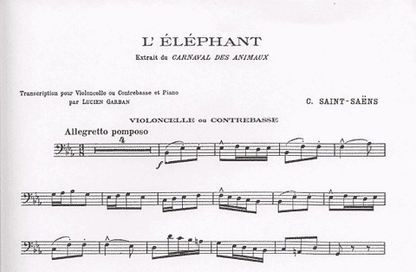 Saint-Saens, Camille: Elephant from Carnival of the Animals (cello or & piano)