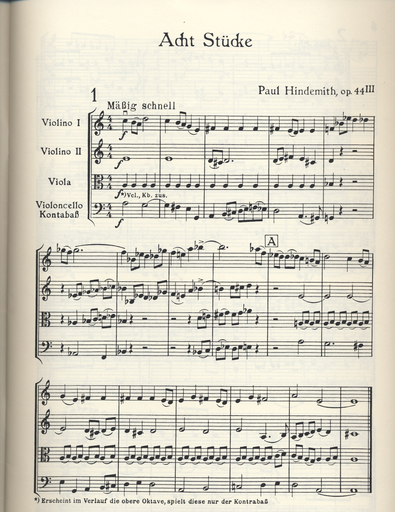 Hindemithe, Paul: SCORE Eight Pieces Op.44#3 (2 violins, Viola, Cello, Bass)