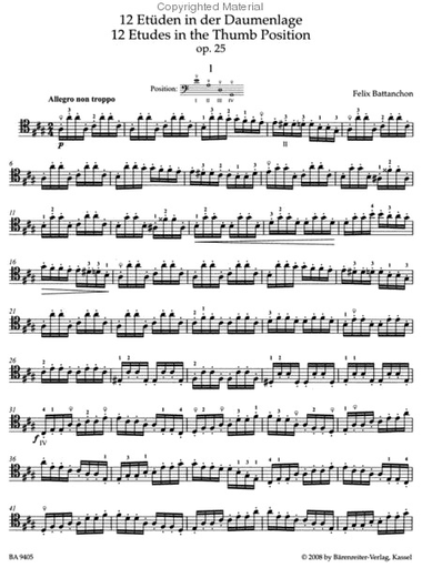 Battanchon, Felix  (1814-1893),  12 Etudes in the Thumb Position fur Solo Violoncello op. 25, Barenreiter