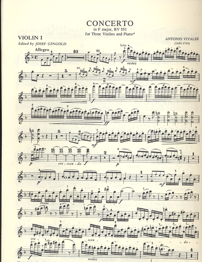 Vivaldi, A.: Concerto in F RV551 (3 Violins & Piano)