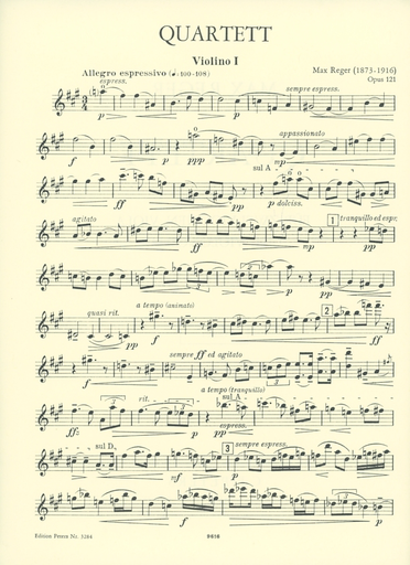 Reger, Max: String Quartet in f sharp minor, Op. 121