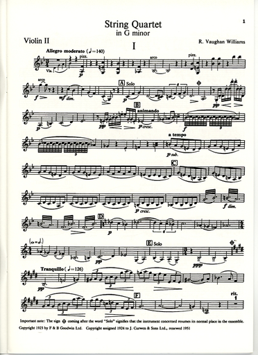 Vaughan Williams: String Quartet in g minor (set of parts)