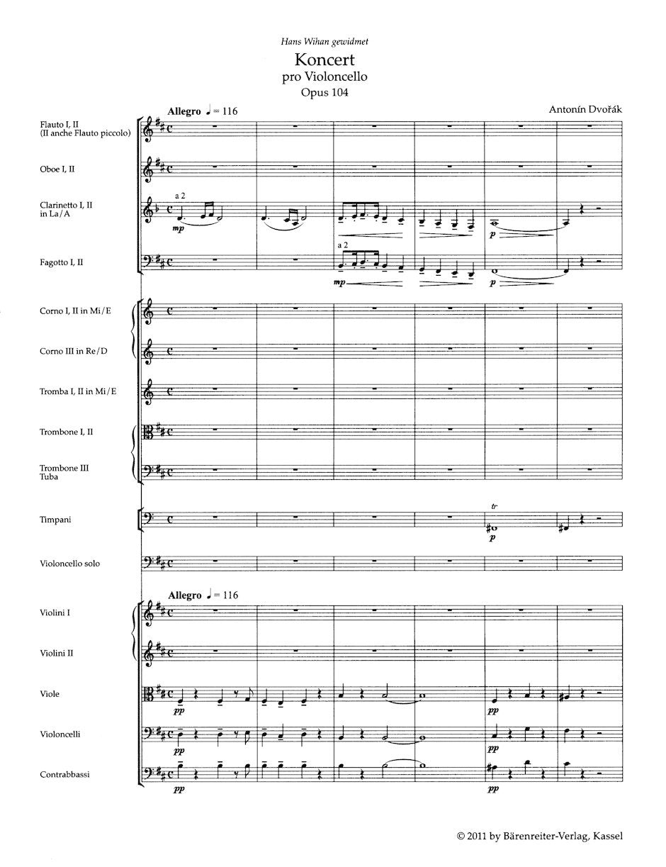 Dvorak, Antonin (Del Mar): Cello Concerto in B minor Op. 104 (Study Score) Barenreiter Urtext