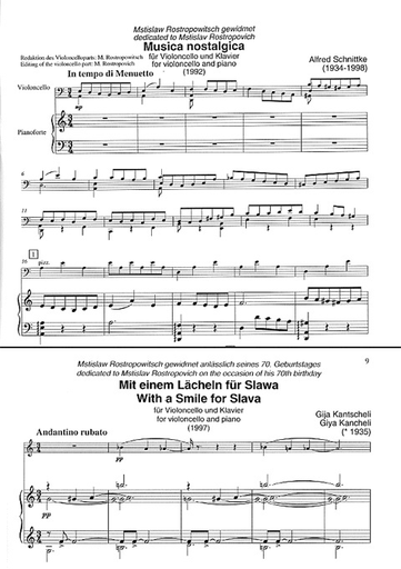 Schnittke, A./Kantscheli, G: Musica nostalgica/a smile for Slava (cello & piano)