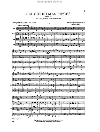 Mendelssohn, F. (Bastable): Six Christmas Pieces Op. 72 (flute, violin, viola, cello)