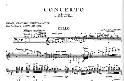 Boccherini, Luigi (Rose): Concerto in Bb (cello & piano) IMC