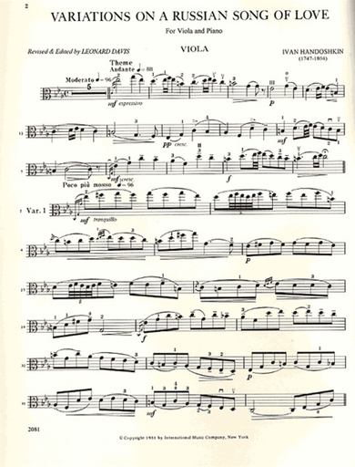 Handoshkin, Ivan: Variations on a Russian Song of Love (L. Davis)