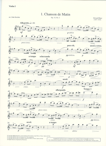 Kember, John: Chanson de matin-8 20th century pieces (string quartet, score & parts)
