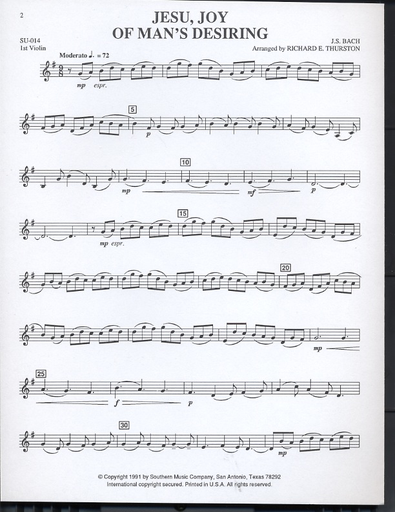Bach, J.S. (Thurston): Jesu Joy of Man's Desiring (4 violins, score & parts)