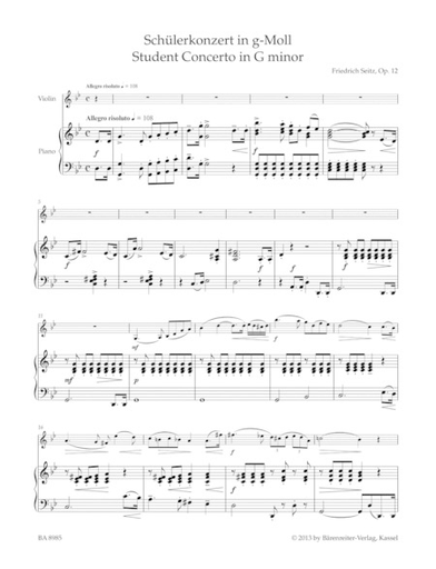 Seitz, F.: Student Concerto in G minor Op. 12 (violin & piano) Barenreiter