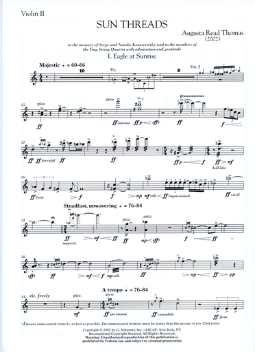 Thomas, Augusta Read: Sun Threads for String Quartet-score and parts (2002)