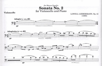 Liebermann, Lowell: Sonata No. 2 Op.61 (cello & piano)