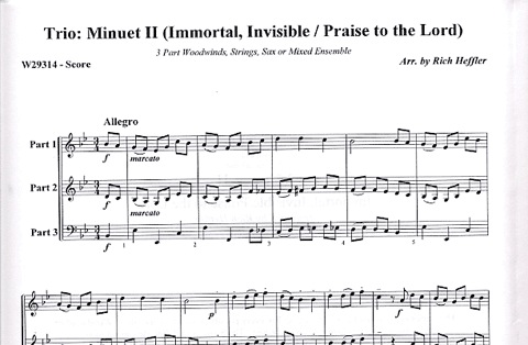 Heffler, Rich: Minuet II-Immortal, Invisible/Praise to the Lord (2 violins & cello)