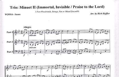 Heffler, Rich: Minuet II-Immortal, Invisible/Praise to the Lord (2 violins & cello)