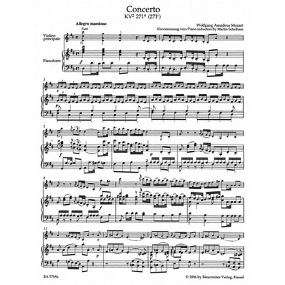 Mozart, W.A.: Violin Concerto in D KV271 (violin & piano) Barenreiter