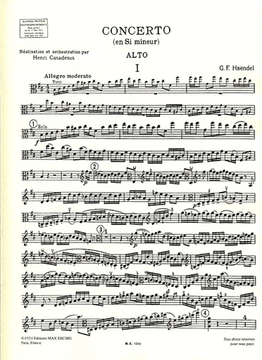 Handel (Haendel) (Casadesus) : Viola Concerto in B minor (viola & piano)
