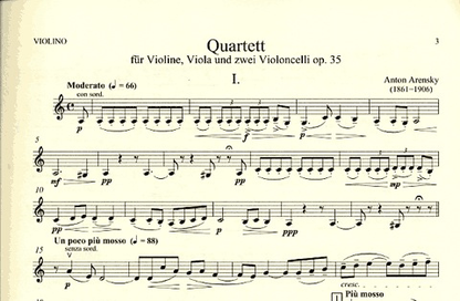 Arensky, Anton: String Quartet Op.35 (violin, viola, 2 CELLOS)