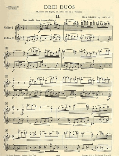 Reger, Max: Canons and Fugues in Old Style Op. 131, No. 2 in d minor (2 violins)