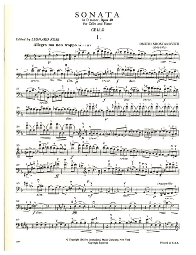 Shostakovich (Rose): Sonata, Op.40 (cello & piano) IMC