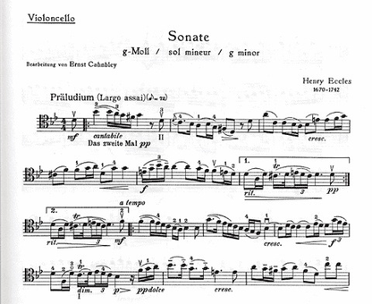 Eccles, Henry (Drew): Sonata in g minor (bass & piano)