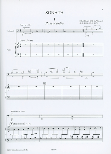 Kabelac, Miloslav: Sonate op. 9 (fur Violoncello and Piano) Barenreiter