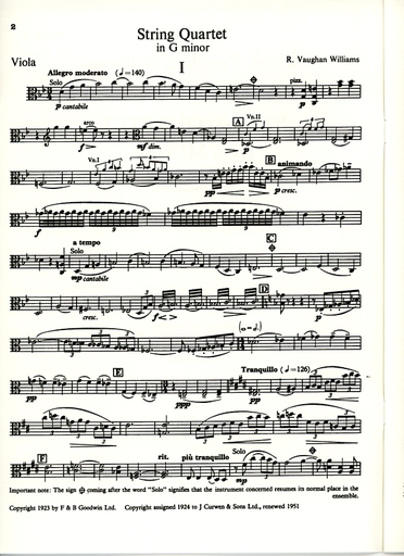 Vaughan Williams: String Quartet in g minor (set of parts)