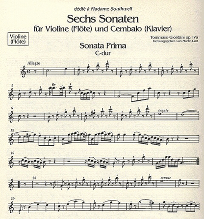 Giordani, Tommaso: Six Sonatas Op.IVa V.1 (violin & piano)