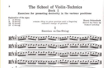 Schradieck, H. (Lifschey): The School of Violin-Technics, Transcribed for the Viola, Volume I (viola)