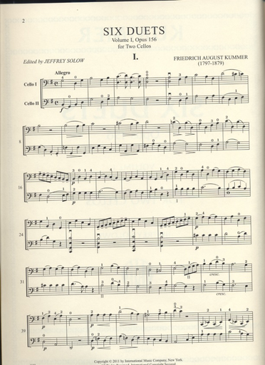 Kummer (Solow): Six Duets, Op. 156, Vol. 1 (2 cellos)