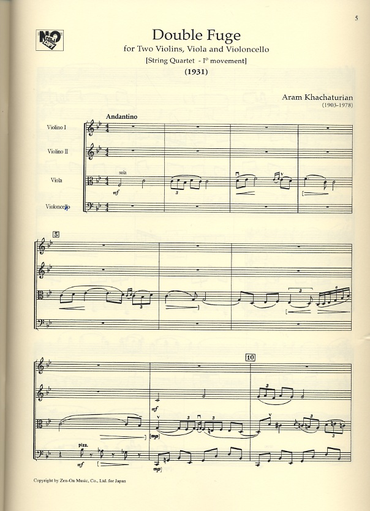 Khachaturian, Aram: Double Fugue (string quartet score and parts)