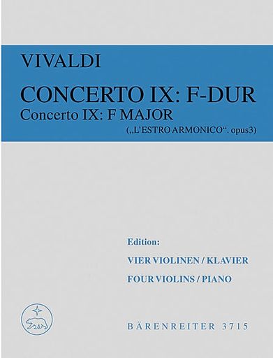 Vivaldi, A.: Concerto #9 in F - L'estro armonico (4 violins & piano) Barenreiter