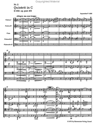 Schubert, Franz (Chusid): SCORE String Quintet in C, D956 (string quintet) Barenreiter Urtext