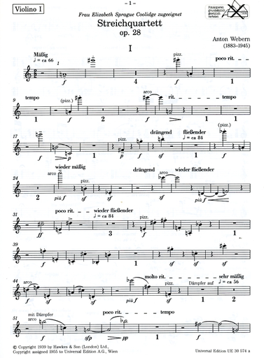 Webern, A.: String Quartet, Op.28 (2 violins, viola, and cello)