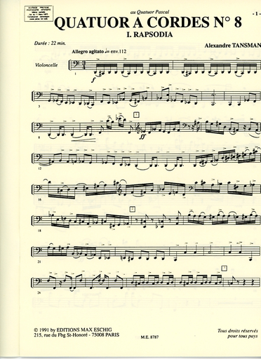 Tansman, Alexander: String Quartet No.8