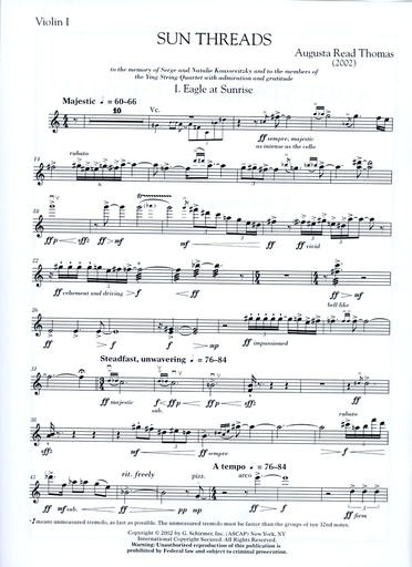 Thomas, Augusta Read: Sun Threads for String Quartet-score and parts (2002)