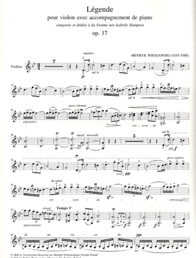 Wieniawski, Henri: Legende (violin & piano)