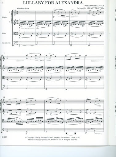 OOP Datshkovsky, Yasha: Lullaby for Alexandra (string quartet) score and parts