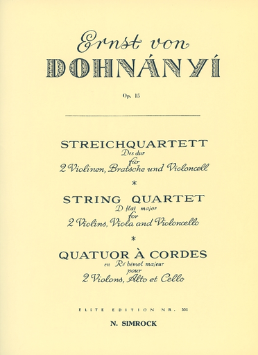 Dohnanyi, Ernst von: Quartet No. 2 in Db Op.15 (string quartet) SPECIAL IMPORT