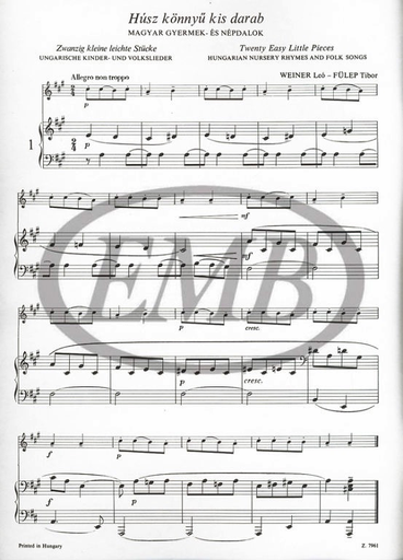 Weiner, L. & Fulep, T.: Twenty Easy Little Pieces - Hungarian Nursery Rhymes (violin, and piano)