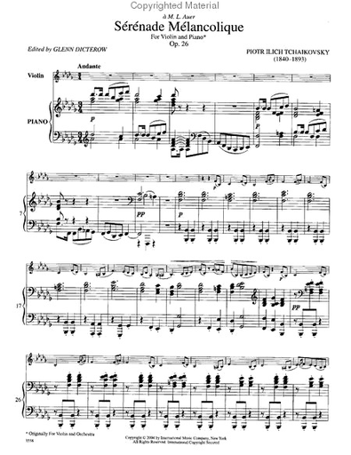 Tchaikowsky, P.I. (Dicterow): Serenade Melancolique (violin & piano)